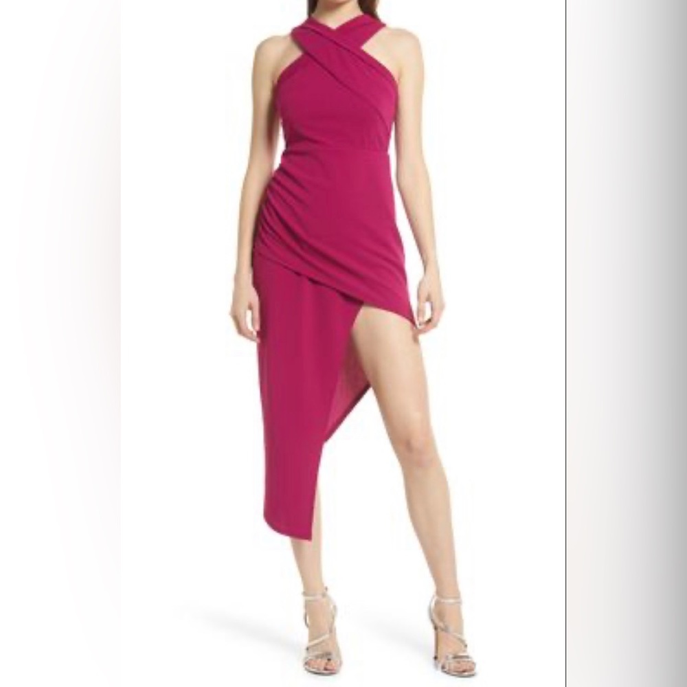 Lulus Magenta Halter Asymmetrical Dress Size Small NWOT
